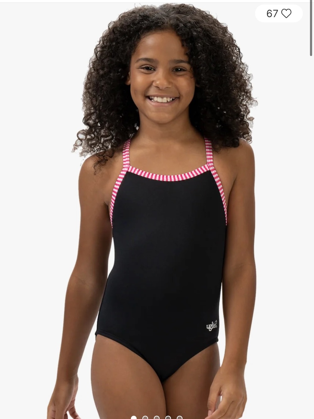 Dolfin Uglies Girls One Piece Swimsuit BLACK Pink Stripes Criss Cross Back Sz 16